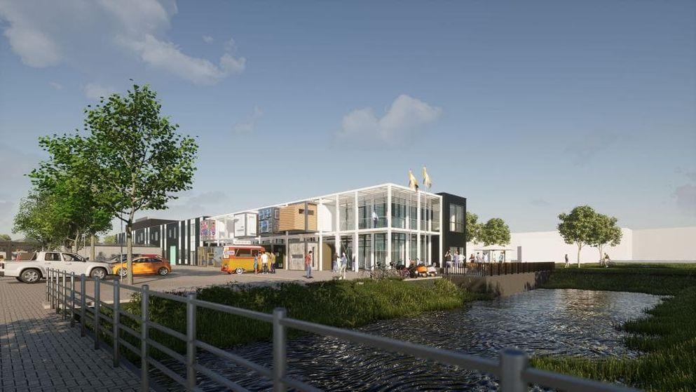 Een artist impression van de Upcycle Mall aan de Bovendijk 